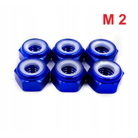 Nakrętka aluminiowa m2 din 985 samohamowana z wkładką nylonową niebieska