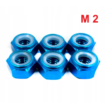 Nakrętka aluminiowa m2 din 985 samohamowana z wkładką nylonową błękitna