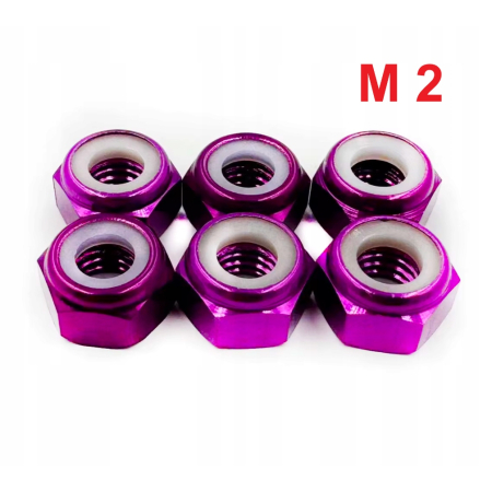 Nakrętka aluminiowa m2 din 985 samohamowana z wkładką nylonową fioletowa