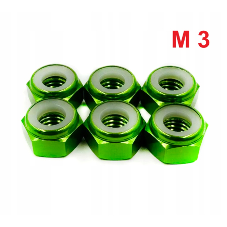 Nakrętka aluminiowa m3 din 985 samohamowana z wkładką nylonową zielona
