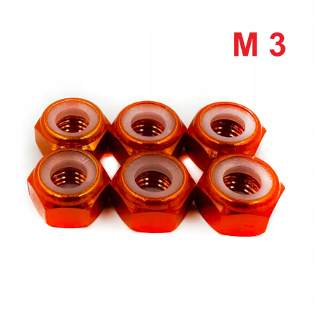 Nakrętka aluminiowa m3 din 985 samohamowana z wkładką nylonową pomarańczowa