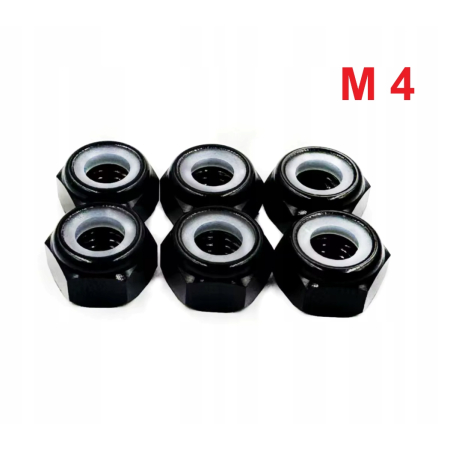 Nakrętka aluminiowa m4 din 985 samohamowana z wkładką nylonową czarna
