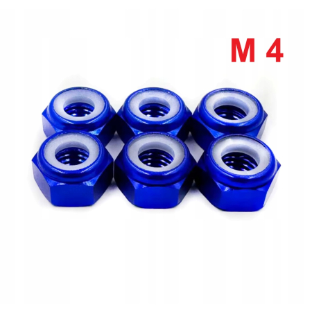 Nakrętka aluminiowa m4 din 985 samohamowana z wkładką nylonową niebieska
