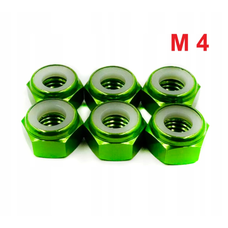 Nakrętka aluminiowa m4 din 985 samohamowana z wkładką nylonową zielona