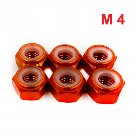 Nakrętka aluminiowa m4 din 985 samohamowana z wkładką nylonową pomarańczowa