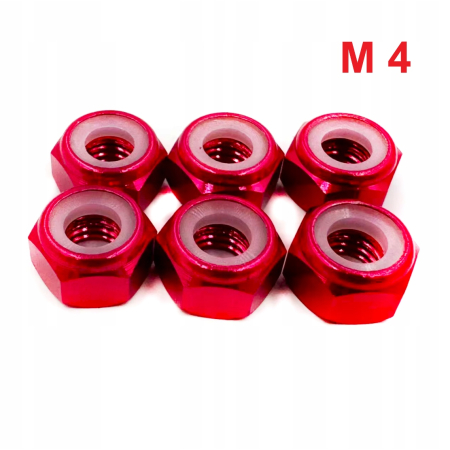 Nakrętka aluminiowa m4 din 985 samohamowana z wkładką nylonową różowa