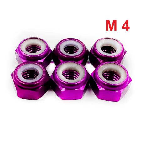 Nakrętka aluminiowa m4 din 985 samohamowana z wkładką nylonową fioletowa