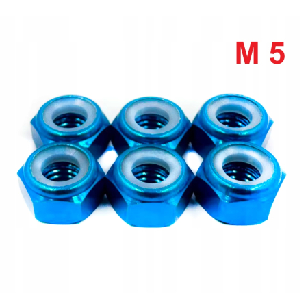 Nakrętka aluminiowa m5 din 985 samohamowana z wkładką nylonową błękitna