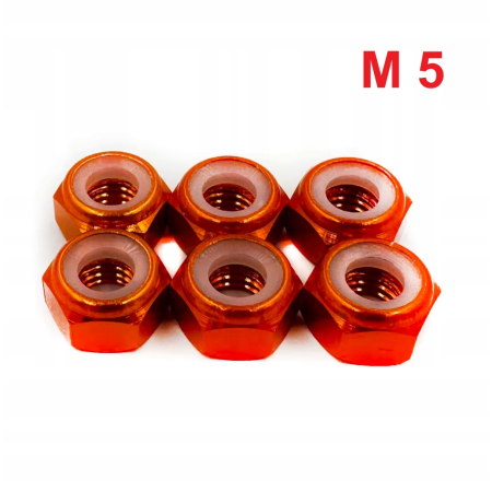 Nakrętka aluminiowa m5 din 985 samohamowana z wkładką nylonową pomarańczowa