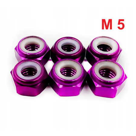 Nakrętka aluminiowa m5 din 985 samohamowana z wkładką nylonową fioletowa