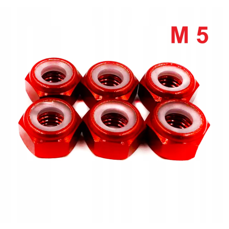 Nakrętka aluminiowa m5 din 985 samohamowana z wkładką nylonową czerwona