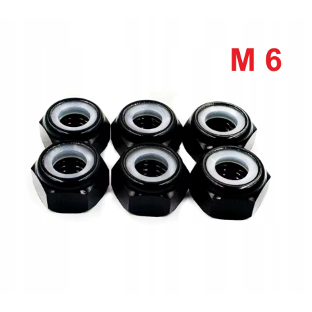 Nakrętka aluminiowa m6 din 985 samohamowana z wkładką nylonową czarna