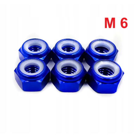 Nakrętka aluminiowa m6 din 985 samohamowana z wkładką nylonową niebieska