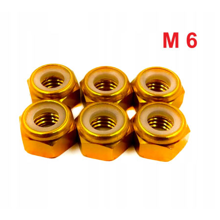 Nakrętka aluminiowa m6 din 985 samohamowana z wkładką nylonową złota