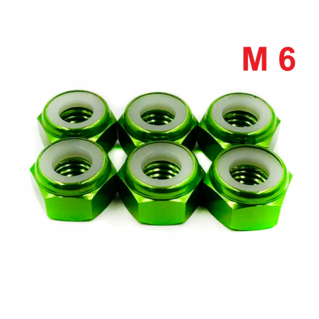 Nakrętka aluminiowa m6 din 985 samohamowana z wkładką nylonową zielona