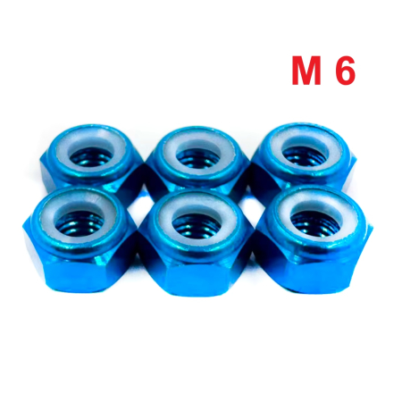 Nakrętka aluminiowa m6 din 985 samohamowana z wkładką nylonową błękitna