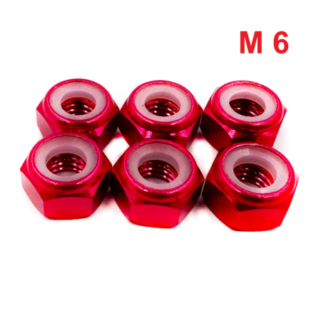 Nakrętka aluminiowa m6 din 985 samohamowana z wkładką nylonową różowa