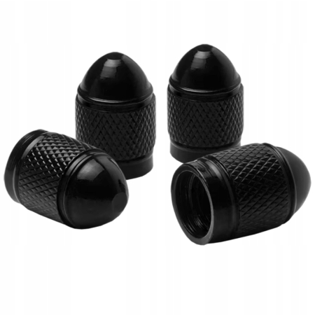 Nakrętki na wentyle czapki do opon kapturki na zawory przeciwpyłowe czarne