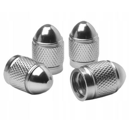 Nakrętki na wentyle czapki do opon kapturki na zawory przeciwpyłowe srebrne