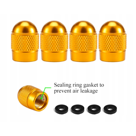 Nakrętki na wentyle czapki do opon kapturki na zawory przeciwpyłowe złote