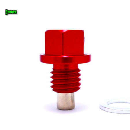 MAGNETYCZNY KOREK SPUSTOWY OLEJU M12X1,75 ALUMINIOWY 6061 CZERWONY