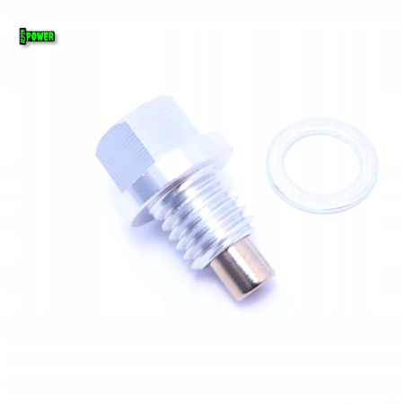 MAGNETYCZNY KOREK SPUSTOWY OLEJU M12X1,75 ALUMINIOWY 6061 SREBNY