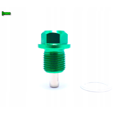 MAGNETYCZNY KOREK SPUSTOWY OLEJU M14X1,25 ALUMINIOWY 6061 ANODOWANY ZIELONY