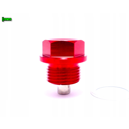 MAGNETYCZNY KOREK SPUSTOWY OLEJU M18X1,5 ALUMINIOWY 6061 CZERWONY