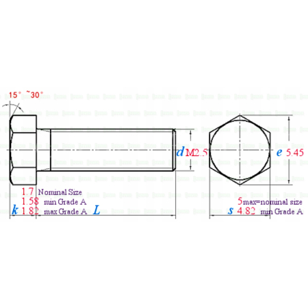 M2,5x6 śruba tytanowa sześciokątna din 933 iso 4017 tytan grade 2