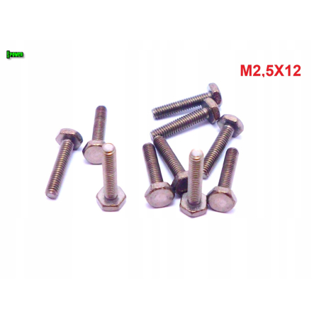 M2,5x12 śruba tytanowa sześciokątna din 933 iso4017 tytan grade 2