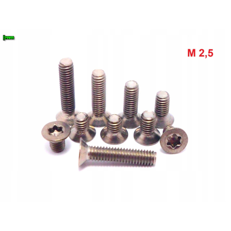 M2,5x4 śruba tytanowa z łbem stożkowym torx din7991tx śruby tytanowe gr 2