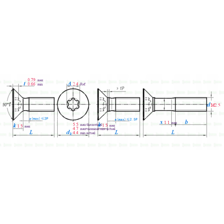 M2,5x6 śruba tytanowa z łbem stożkowym torx din7991tx śruby tytanowe gr 2