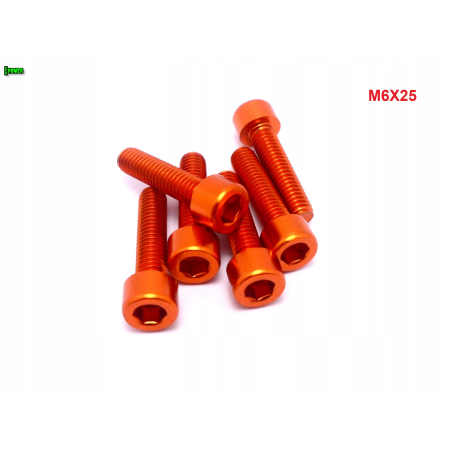 M6x25 aluminiowa śruba imbusowa din912 śrubka aluminiowa pomarańczowa m6
