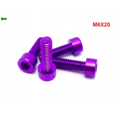 M6x20 śruba imbusowa din 912 iso 4762 śruba aluminiowa m6 kolor fioletowy