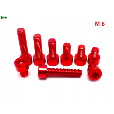 M6x20 śruba imbusowa din 912 iso 4762 śruba aluminiowa m6 kolor czerwony