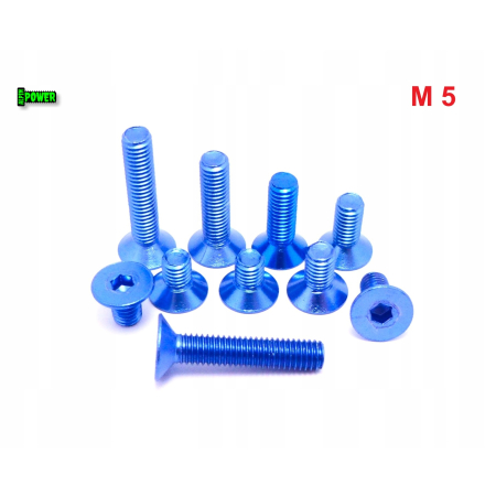 M5x10 śruba aluminiowa stożkowa imbus din 7991 śruba aluminiowa niebieska