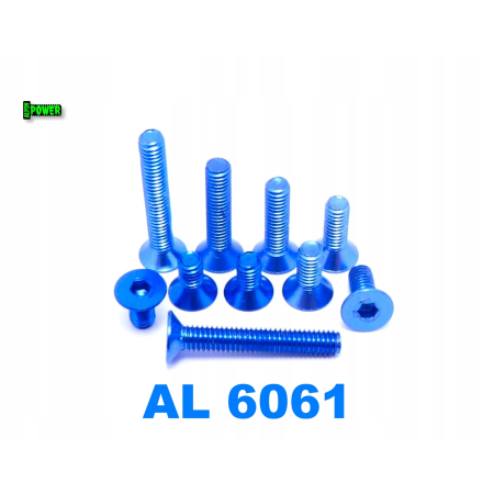 M6x10 śruba aluminiowa stożkowa imbus din 7991 śruba aluminiowa niebieska