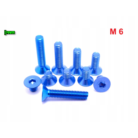 M6x12 śruba aluminiowa stożkowa imbus din 7991 śruba aluminiowa niebieska