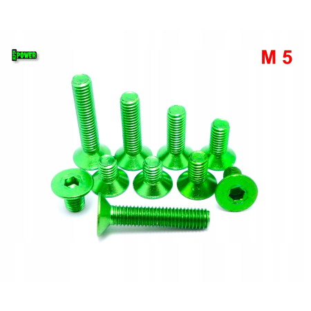 M5x16 śruba aluminiowa stożkowa imbus din 7991 śruba aluminiowa zielona