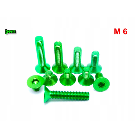 M6x10 śruba aluminiowa stożkowa imbus din 7991 śruba aluminiowa zielona