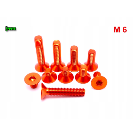 M6x25 śruba aluminiowa stożkowa imbus din7991 śruba aluminiowa pomarańczowa