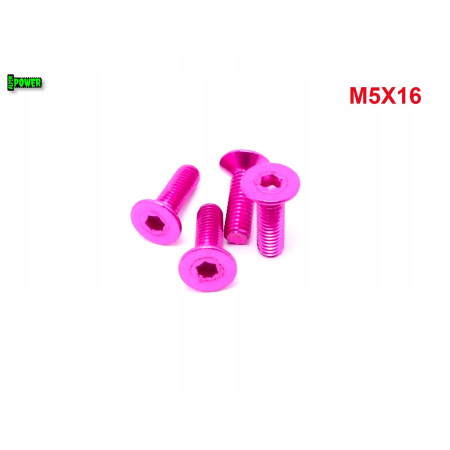 M5x16 śruba aluminiowa stożkowa imbus din 7991 śruba aluminiowa różowa