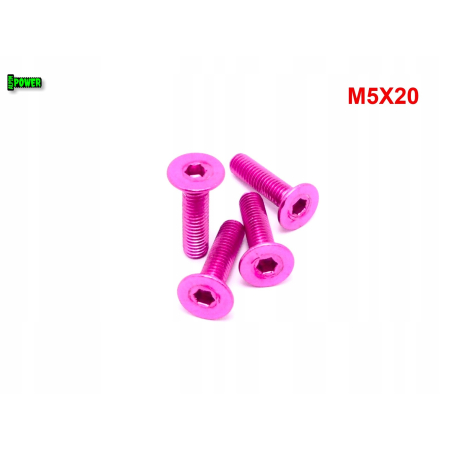 M5x20 śruba aluminiowa stożkowa imbus din 7991 śruba aluminiowa różowa