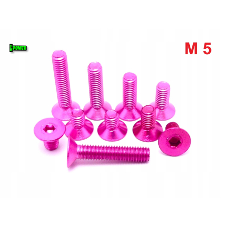 M5x20 śruba aluminiowa stożkowa imbus din 7991 śruba aluminiowa różowa