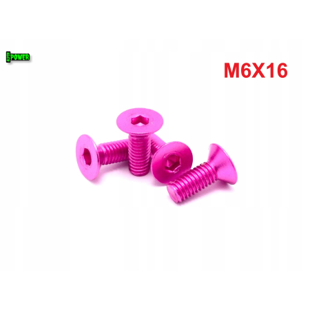 M6x16 śruba aluminiowa stożkowa imbus din 7991 śruba aluminiowa różowa