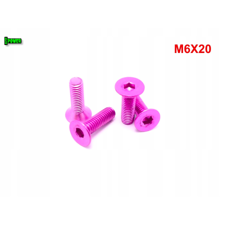 M6x20 śruba aluminiowa stożkowa imbus din 7991 śruba aluminiowa różowa