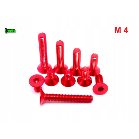 M4x20 śruba aluminiowa stożkowa imbus din 7991 śruba aluminiowa czerwona