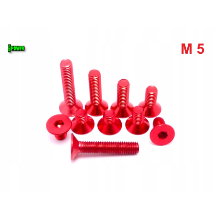 M5x16 śruba aluminiowa stożkowa imbus din 7991 śruba aluminiowa czerwona