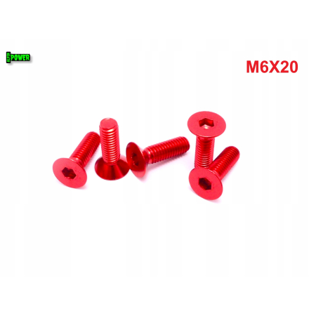 M6x20 śruba aluminiowa stożkowa imbus din 7991 śruba aluminiowa czerwona