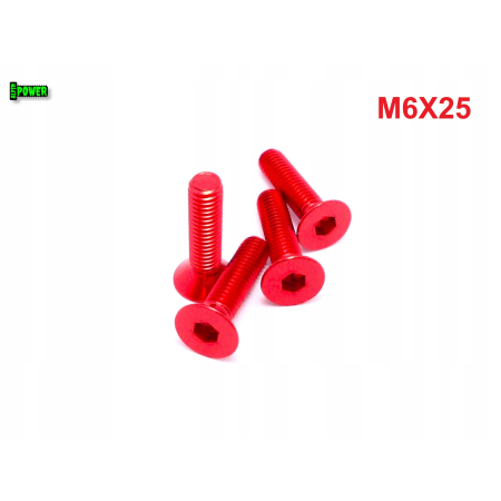 M6x25 śruba aluminiowa stożkowa imbus din 7991 śruba aluminiowa czerwona